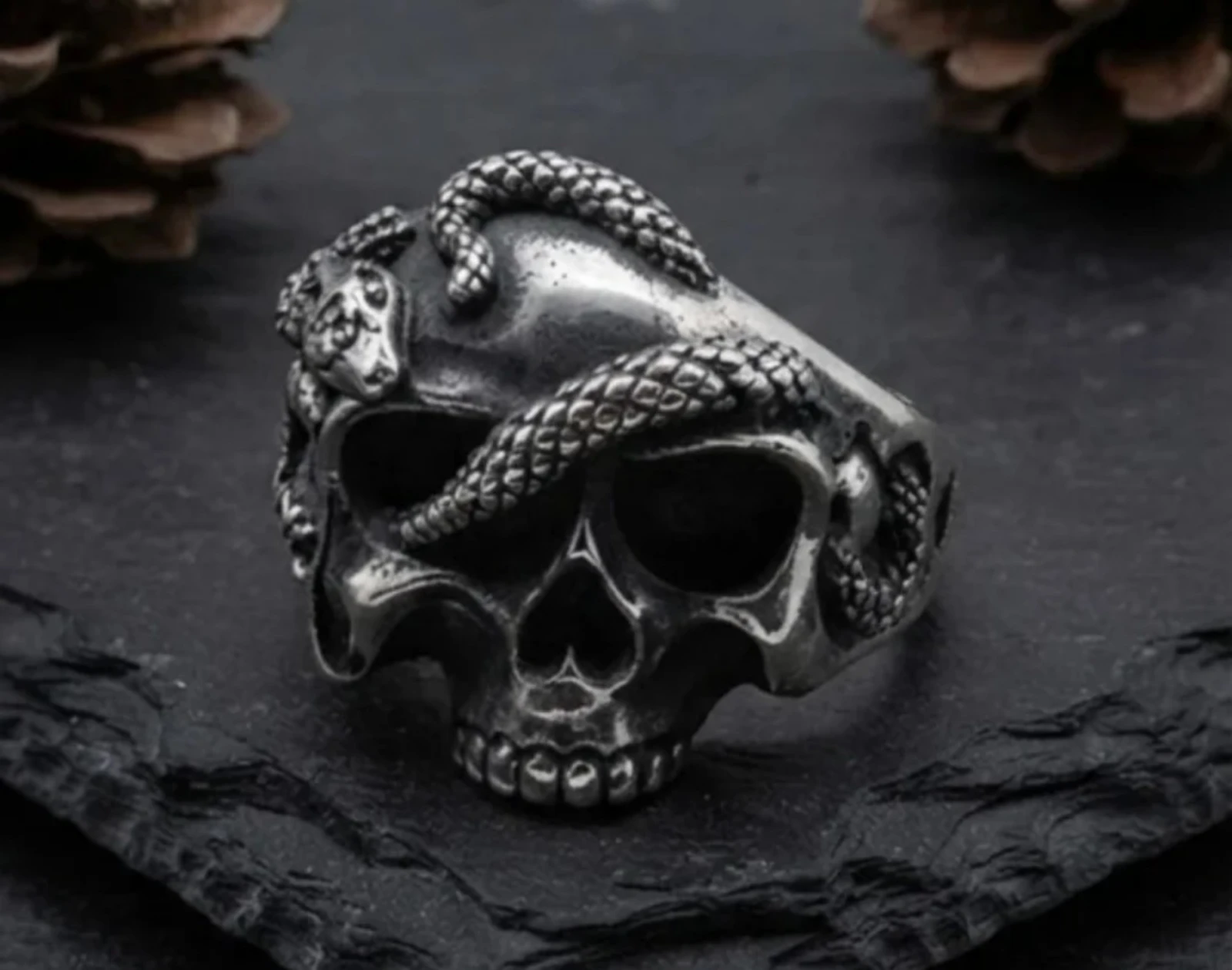 Calavera stalen ring met slang – photo 2
